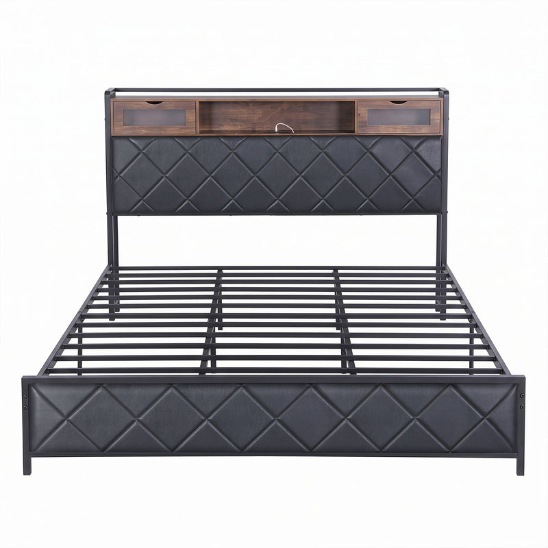 Artiss King Bed Frame with LED Lights and Storage Headboard Charging Station - Lucendi Home