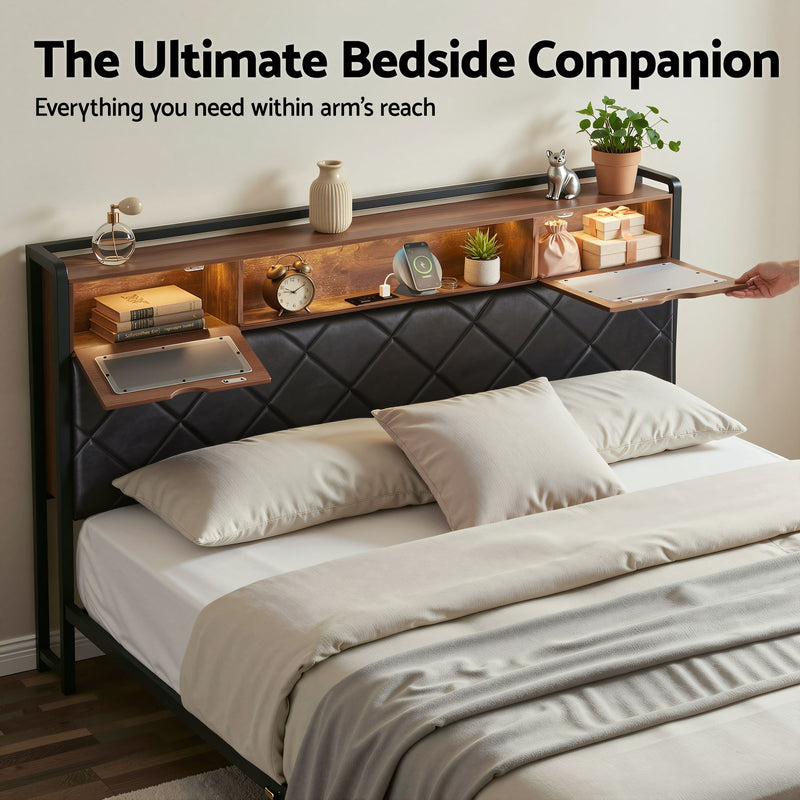 Artiss King Bed Frame with LED Lights and Storage Headboard Charging Station - Lucendi Home