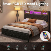 Artiss King Bed Frame with LED Lights and Storage Headboard Charging Station - Lucendi Home