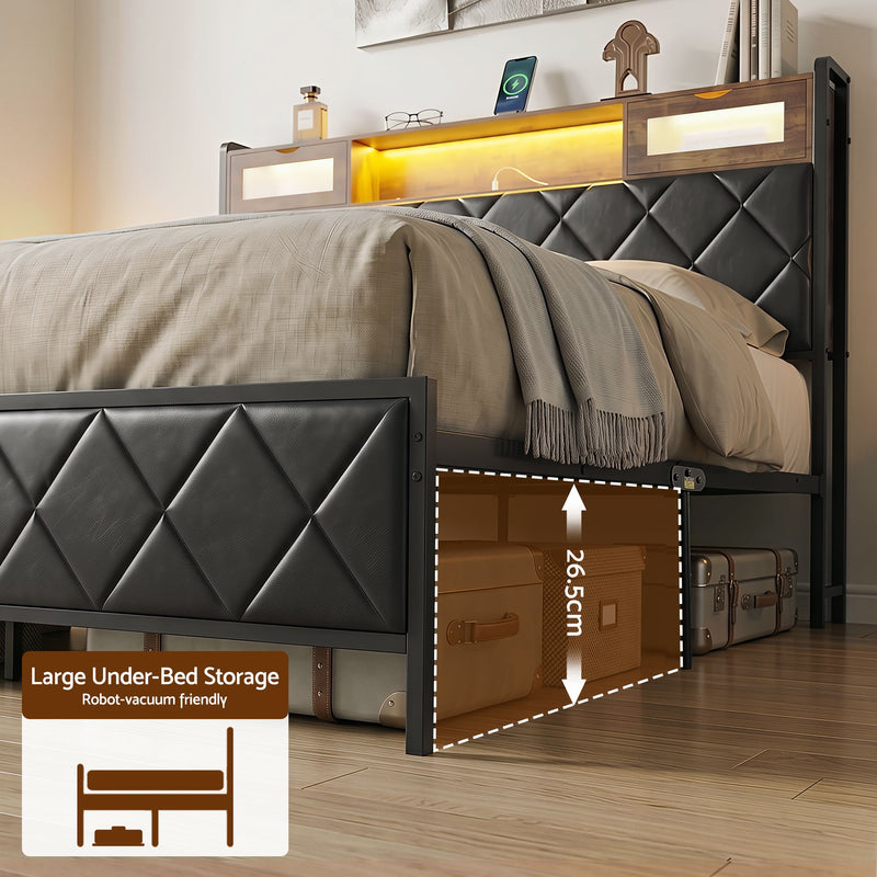 Artiss King Bed Frame with LED Lights and Storage Headboard Charging Station - Lucendi Home