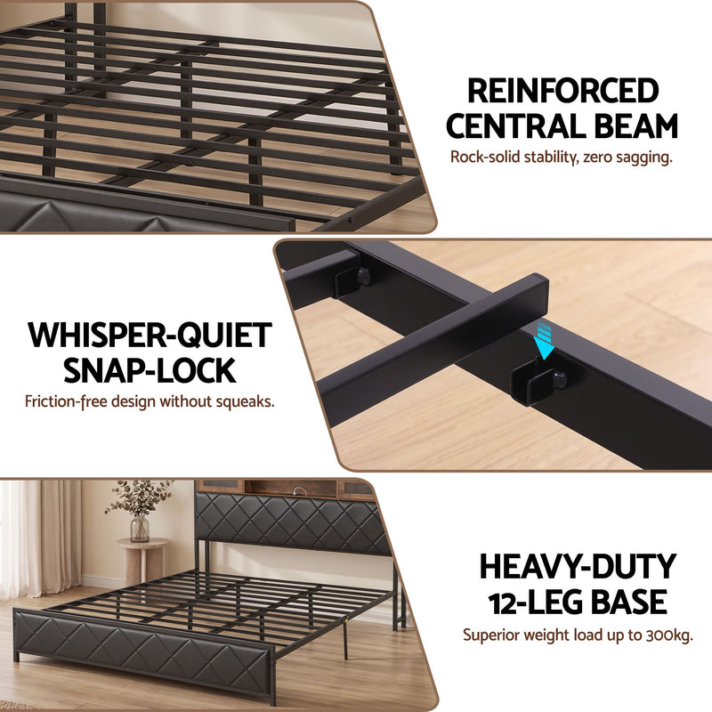 Artiss King Bed Frame with LED Lights and Storage Headboard Charging Station - Lucendi Home