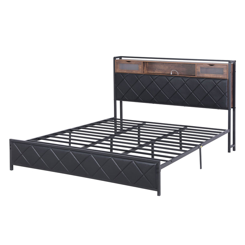 Artiss King Bed Frame with LED Lights and Storage Headboard Charging Station - Lucendi Home