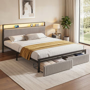 Artiss Metal Bed Frame King Size LED Charging Station 2 Drawers - Lucendi Home