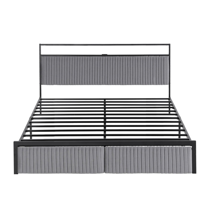 Artiss Metal Bed Frame King Size LED Charging Station 2 Drawers - Lucendi Home
