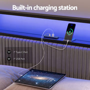 Artiss Metal Bed Frame King Size LED Charging Station 2 Drawers - Lucendi Home