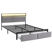 Artiss Metal Bed Frame King Size LED Charging Station 2 Drawers - Lucendi Home