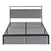 Artiss Metal Bed Frame Queen Size LED Charging Station 2 Drawers - Lucendi Home
