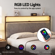 Artiss Metal Bed Frame Queen Size LED Charging Station 2 Drawers - Lucendi Home