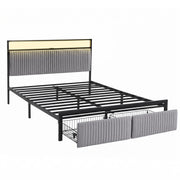 Artiss Metal Bed Frame Queen Size LED Charging Station 2 Drawers - Lucendi Home