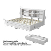 Artiss Noise-Free White Farmhouse Solid Wood Double Platform Bed Frame with Storage Headboard, Charging Station and Drawers for Bedroom and Apartment - Lucendi Home