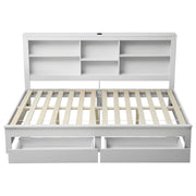 Artiss Noise-Free White Farmhouse Solid Wood Double Platform Bed Frame with Storage Headboard, Charging Station and Drawers for Bedroom and Apartment - Lucendi Home