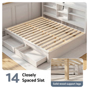 Artiss Noise-Free White Farmhouse Solid Wood Double Platform Bed Frame with Storage Headboard, Charging Station and Drawers for Bedroom and Apartment - Lucendi Home