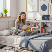 Artiss Noise-Free White Farmhouse Solid Wood Double Platform Bed Frame with Storage Headboard, Charging Station and Drawers for Bedroom and Apartment - Lucendi Home