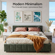 Artiss Queen Bed Frame Chenille Heavy Duty Platform Base Green 300kg Support No Box Spring Needed - Lucendi Home