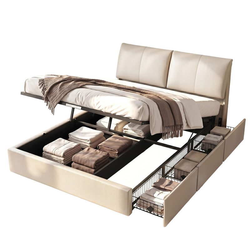 Artiss Queen Bed Frame Gas Lift Storage 3 Drawers Adjustable Headboard Platform Base - Lucendi Home