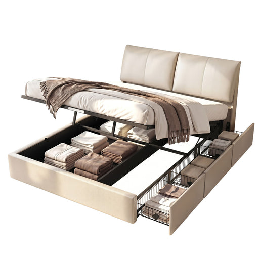 Artiss Queen Bed Frame Gas Lift Storage 3 Drawers Adjustable Headboard Platform Base - Lucendi Home