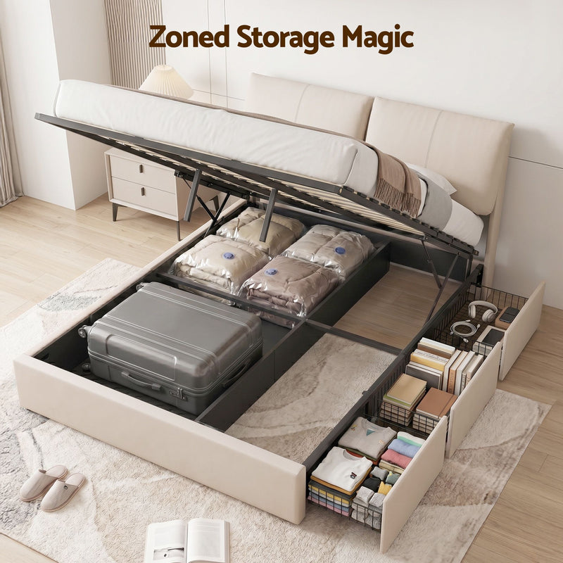 Artiss Queen Bed Frame Gas Lift Storage 3 Drawers Adjustable Headboard Platform Base - Lucendi Home