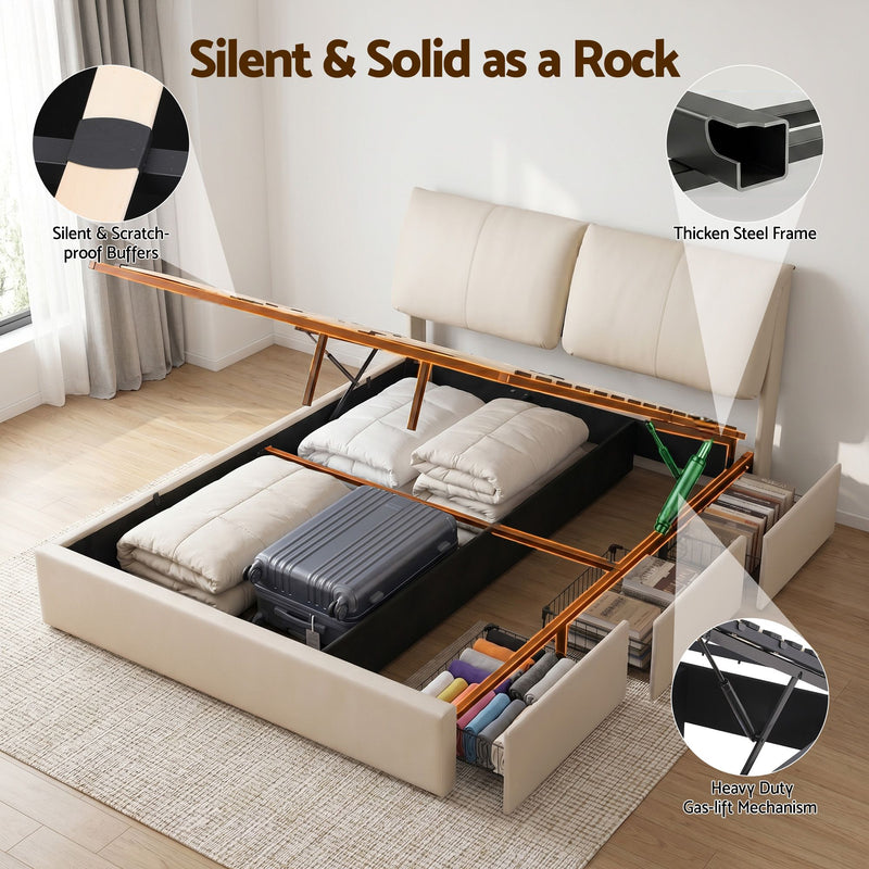 Artiss Queen Bed Frame Gas Lift Storage 3 Drawers Adjustable Headboard Platform Base - Lucendi Home