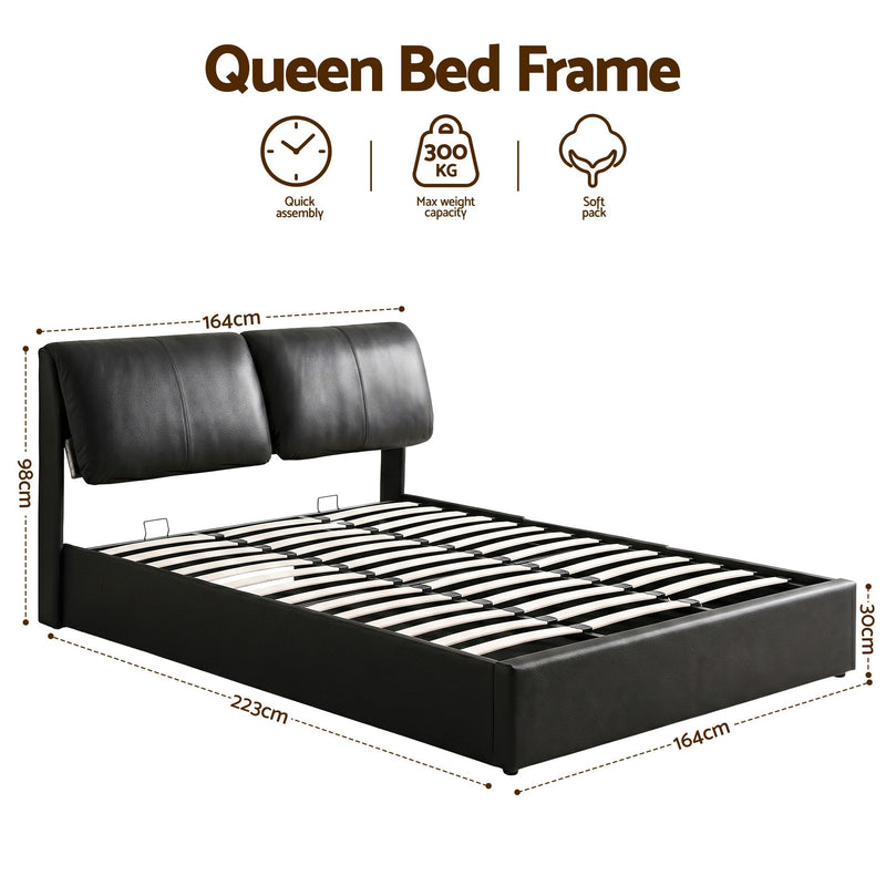 Artiss Queen Bed Frame Gas Lift Storage 3 Drawers Adjustable Headboard Platform Bed Black - Lucendi Home