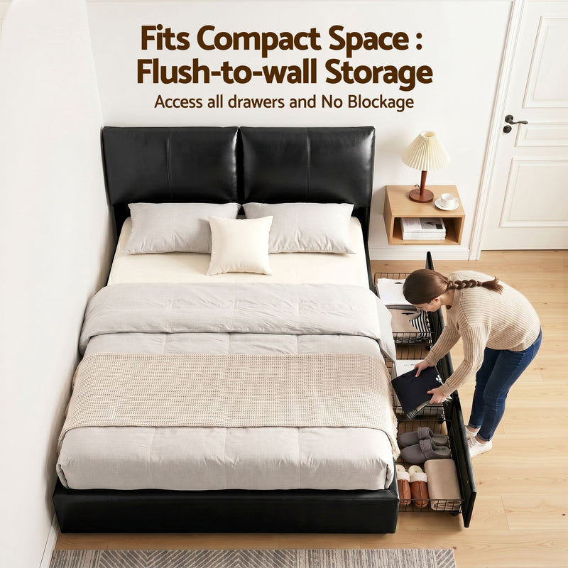 Artiss Queen Bed Frame Gas Lift Storage 3 Drawers Adjustable Headboard Platform Bed Black - Lucendi Home