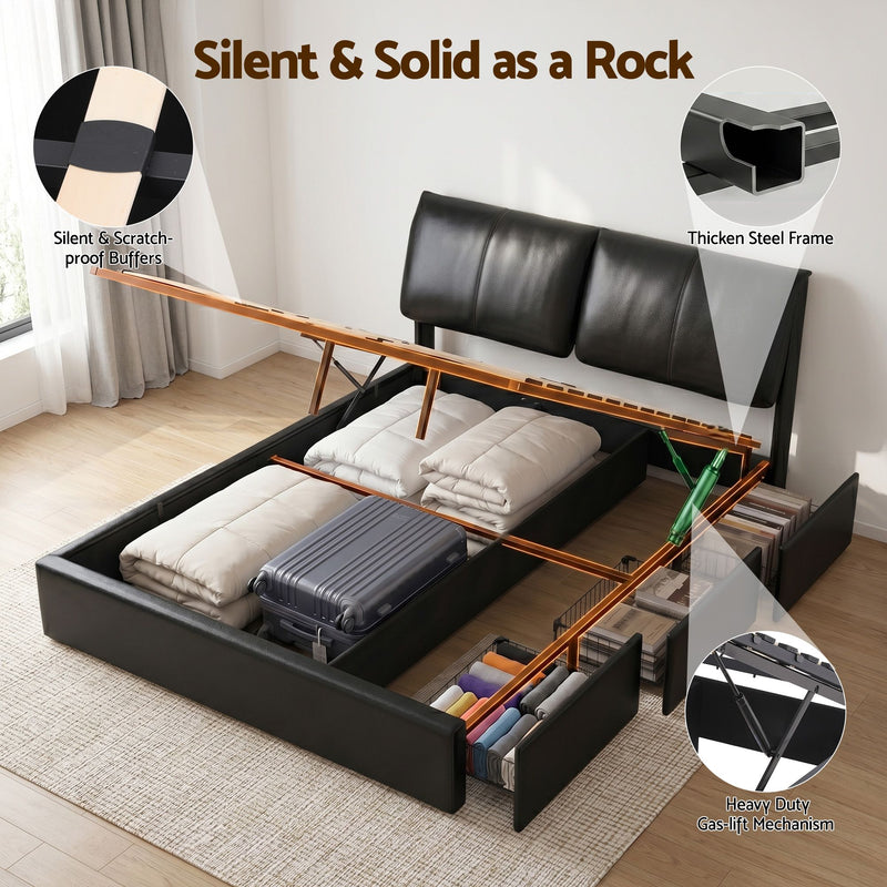 Artiss Queen Bed Frame Gas Lift Storage 3 Drawers Adjustable Headboard Platform Bed Black - Lucendi Home