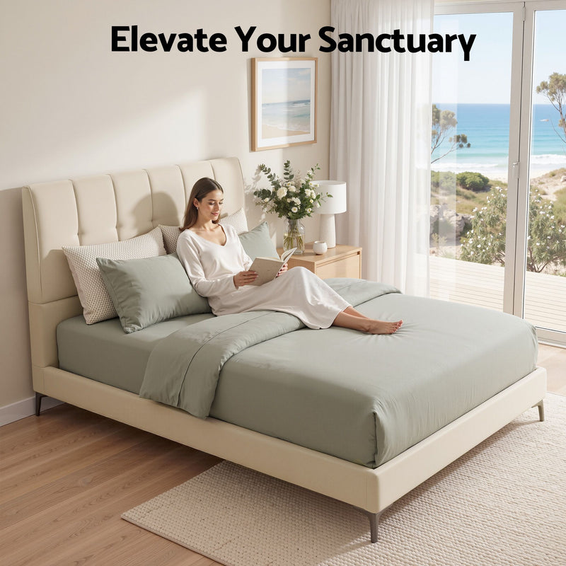 Artiss Queen Bed Frame Upholstered Platform Bed with Tufted Headboard 300kg Support - Lucendi Home