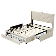 Artiss Queen Bed Frame with Charging Station and Storage Drawers Beige 300KG Noise Free - Lucendi Home