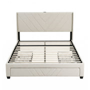 Artiss Queen Bed Frame with Charging Station and Storage Drawers Beige 300KG Noise Free - Lucendi Home