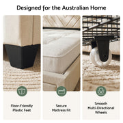 Artiss Queen Bed Frame with Charging Station and Storage Drawers Beige 300KG Noise Free - Lucendi Home