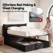 Artiss Queen Bed Frame with Horizontal Gas Lift Storage with LED Light USB Type-C Charging Station Black Velvet - Lucendi Home