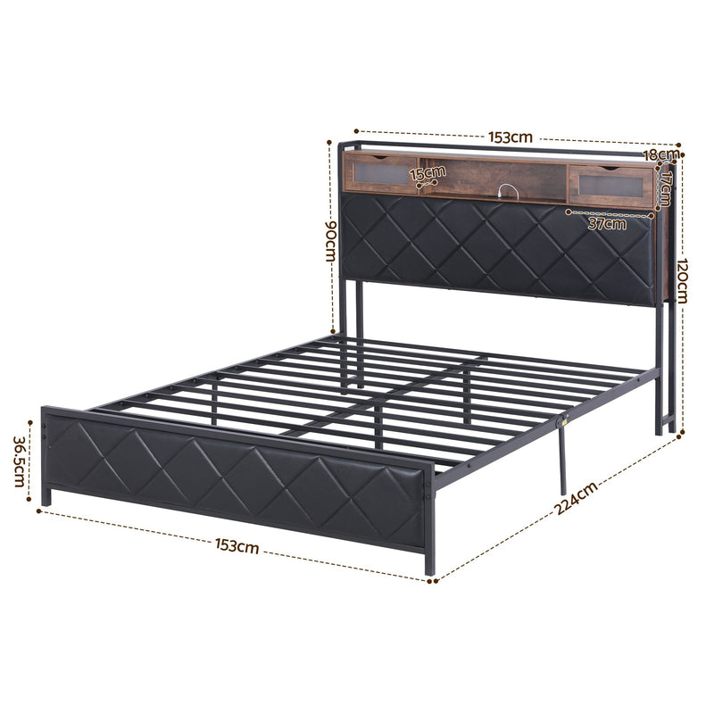 Artiss Queen Bed Frame with LED Lights and Storage Headboard Charging Station - Lucendi Home