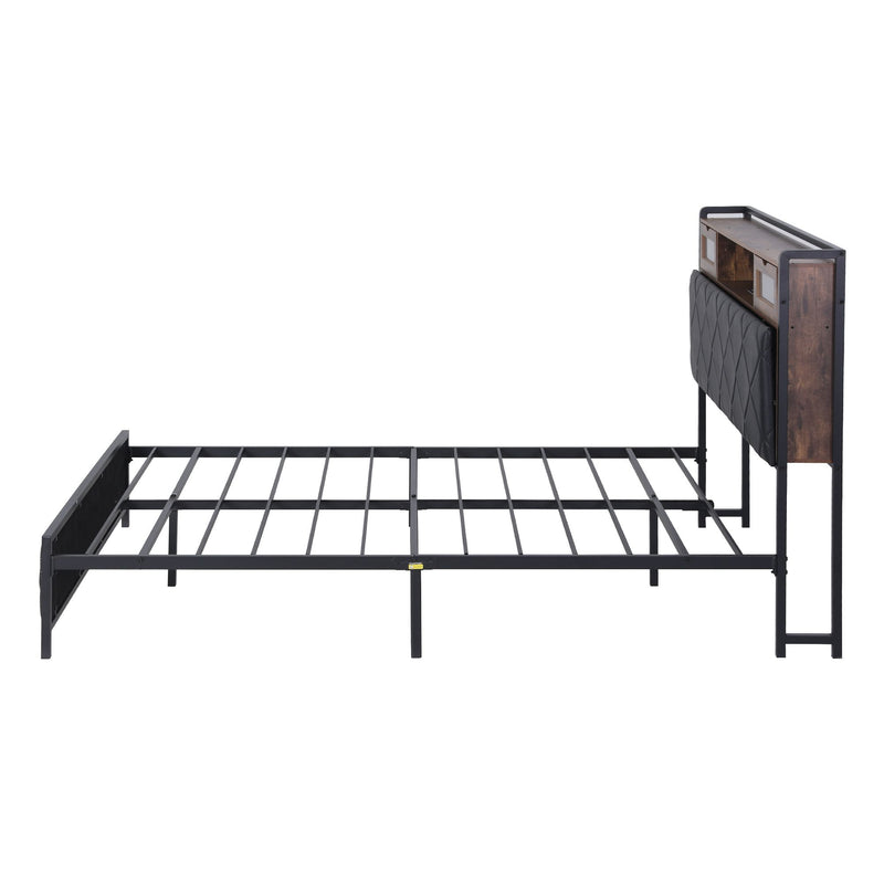 Artiss Queen Bed Frame with LED Lights and Storage Headboard Charging Station - Lucendi Home