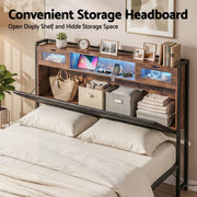 Artiss Queen Bed Frame with LED Lights and Storage Headboard Charging Station - Lucendi Home