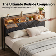 Artiss Queen Bed Frame with LED Lights and Storage Headboard Charging Station - Lucendi Home