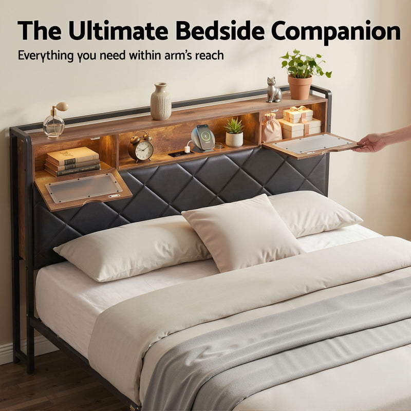 Artiss Queen Bed Frame with LED Lights and Storage Headboard Charging Station - Lucendi Home