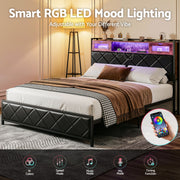 Artiss Queen Bed Frame with LED Lights and Storage Headboard Charging Station - Lucendi Home