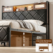 Artiss Queen Bed Frame with LED Lights and Storage Headboard Charging Station - Lucendi Home