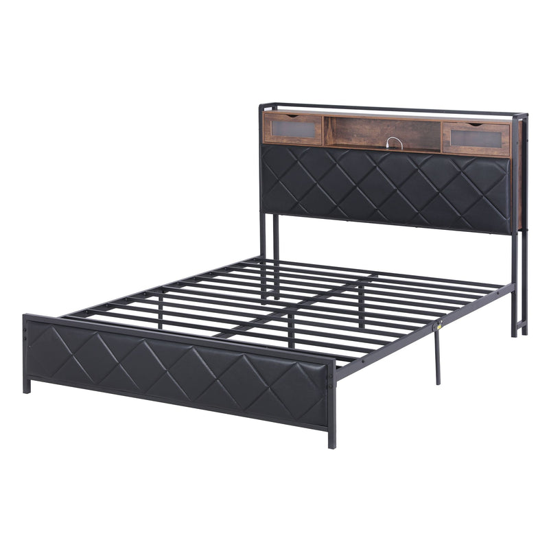 Artiss Queen Bed Frame with LED Lights and Storage Headboard Charging Station - Lucendi Home