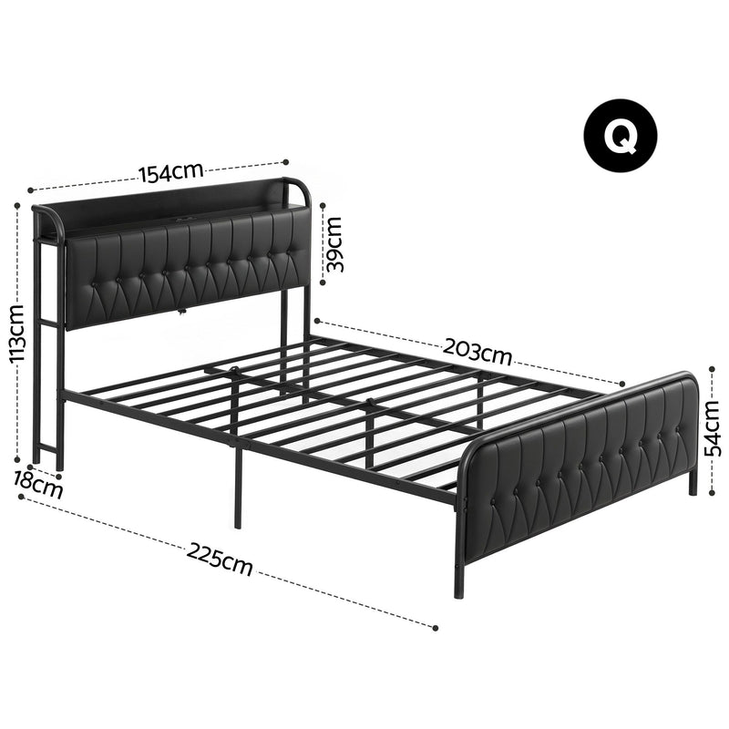 Artiss Queen Bed Frame with Storage Headboard SAA Certified Charging Station - Lucendi Home