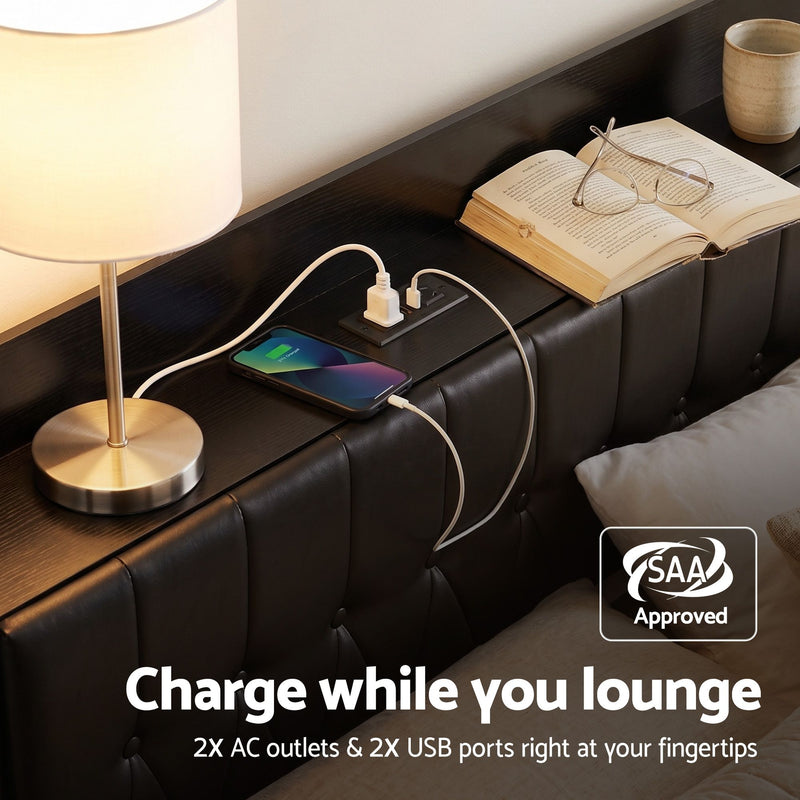 Artiss Queen Bed Frame with Storage Headboard SAA Certified Charging Station - Lucendi Home