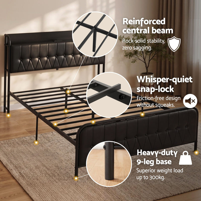 Artiss Queen Bed Frame with Storage Headboard SAA Certified Charging Station - Lucendi Home