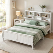 Artiss Queen Bed Frame with Storage Headboard and Footboard Wooden Bed Base White - Lucendi Home