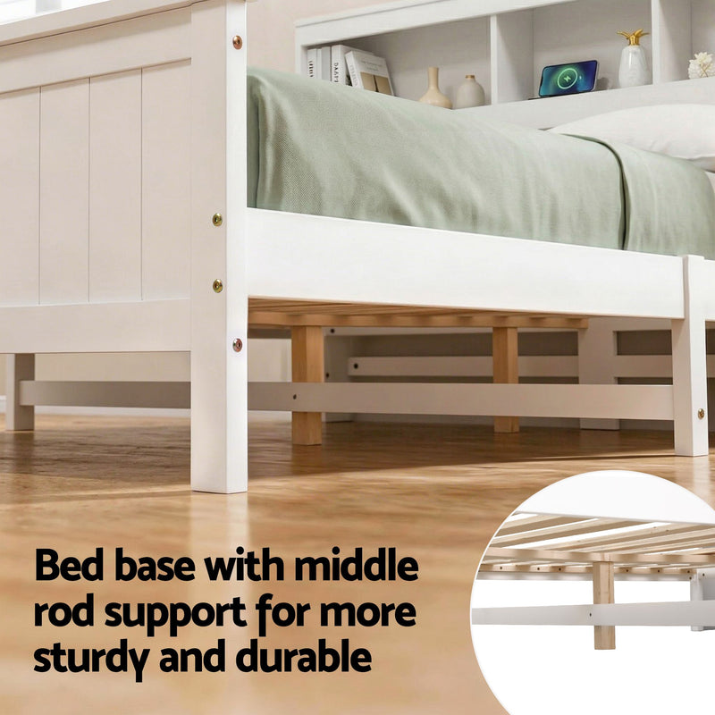 Artiss Queen Bed Frame with Storage Headboard and Footboard Wooden Bed Base White - Lucendi Home