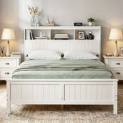 Artiss Queen Bed Frame with Storage Headboard and Footboard Wooden Bed Base White - Lucendi Home