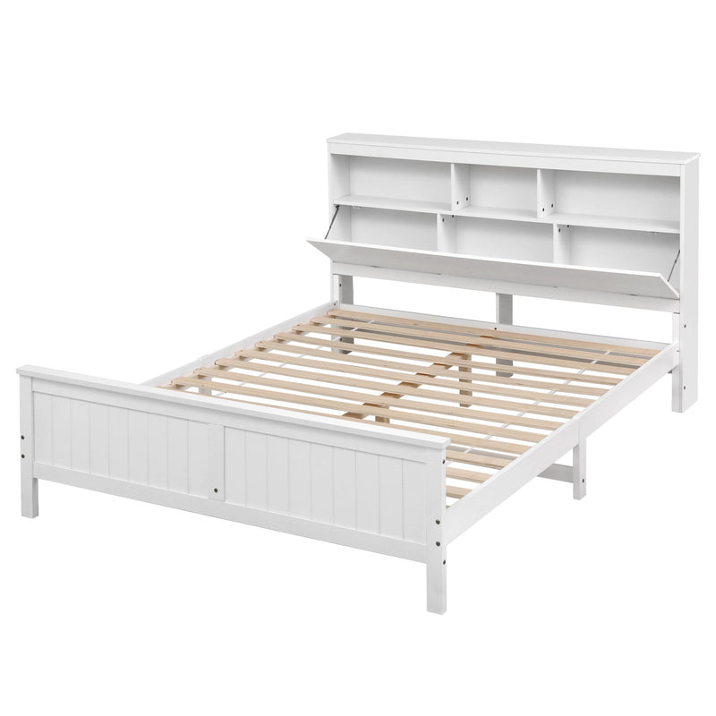 Artiss Queen Bed Frame with Storage Headboard and Footboard Wooden Bed Base White - Lucendi Home