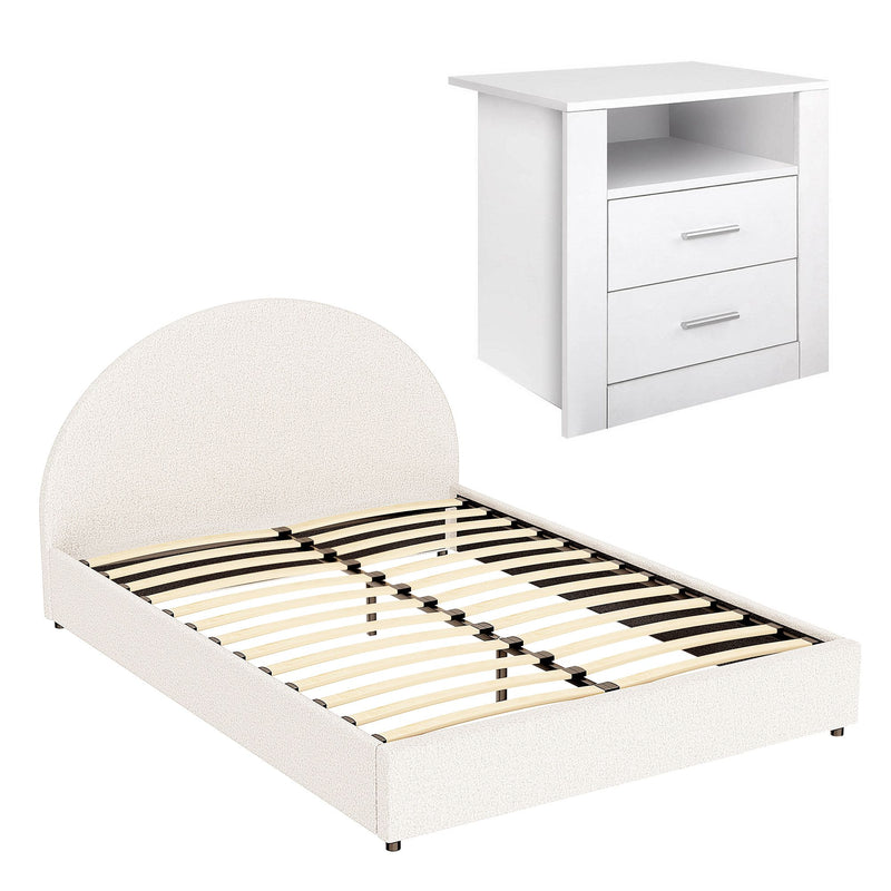 Artiss Queen Bed Frame with Storage and Bedside Table Set Boucle Fabric Gas Lift Bed Base 2-Drawer Nightstand - Lucendi Home