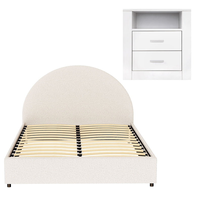 Artiss Queen Bed Frame with Storage and Bedside Table Set Boucle Fabric Gas Lift Bed Base 2-Drawer Nightstand - Lucendi Home