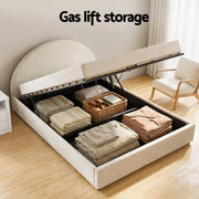 Artiss Queen Bed Frame with Storage and Bedside Table Set Boucle Fabric Gas Lift Bed Base 2-Drawer Nightstand - Lucendi Home