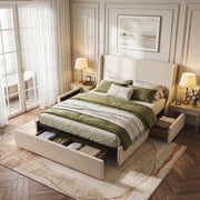 Artiss Queen Upholstered Bed Frame with 3 Storage Drawers Wingback Headboard Heavy Duty Metal Platform Base - Lucendi Home