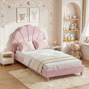 Artiss Single Bed Frame Scallop Upholstered Headboard Pink Velvet Platform Base Support up to 180kg - Lucendi Home